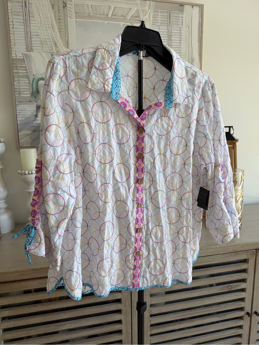 John Mark Geometric Embroidered Blouse